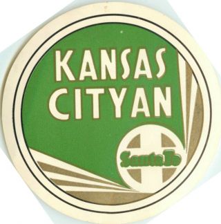 Kansas Cityan Santa Fe Railroad & Scarce Old Luggage Label,  C.  1950