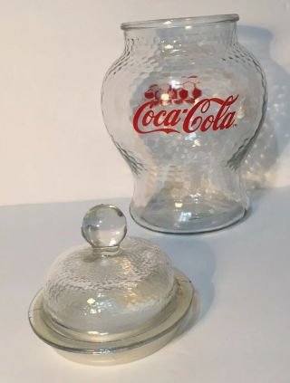COKE Coca - Cola Canister Cookie Jar Clear Textured Glass & Lid With Gasket - Cola 2