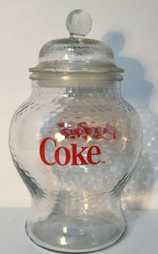 COKE Coca - Cola Canister Cookie Jar Clear Textured Glass & Lid With Gasket - Cola 4
