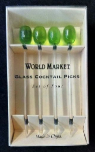 Vintage World Market Glass Olive Party Cocktail Picks Set Of Four