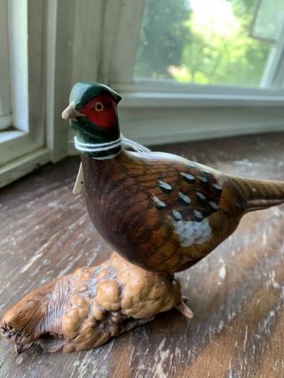 MINIATURE CARVED RINGED - NECK PHEASANT SIGNED 6