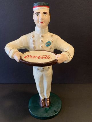 Cast Iron Coca - Cola Man Figure W/ Tray Vintage 1998 Bookend/doorstop Rare