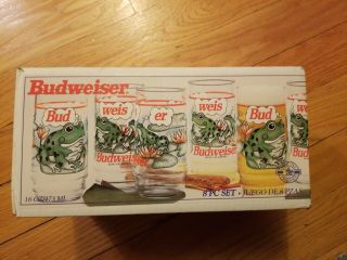 8 Vintage 1995 Budweiser King Of Beers 16oz Frog Glasses In The Box