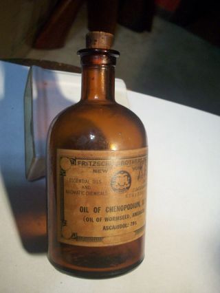Vintage Antique Medicine Bottle,  Oil Of Chenopodium,  B.  P.  Wormseed Ascaridol