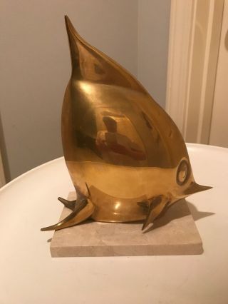 Vintage Modern Weighted Brass Fish Sculpture W/ Removable Base