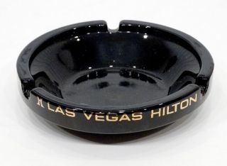 Vintage Las Vegas Hilton Hotel Casino Souvenir Black Glass Ashtray Elvis Col Tom