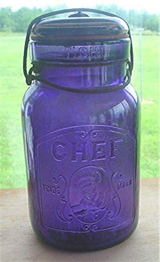 Deep Purple Chef Quart Fruit Jar W/ An Amber Glass Lid