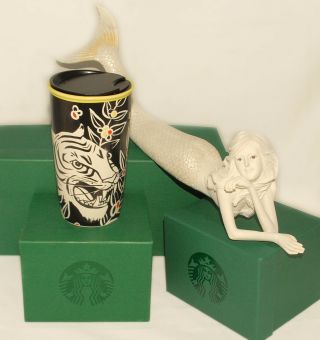 Starbucks - 2018 - Black White Tiger - Double Wall Ceramic Traveler Tumbler
