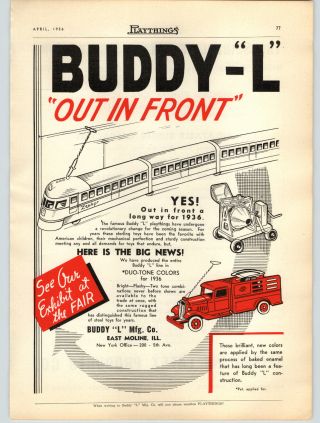 1936 Paper Ad Buddy L Toy Zephyr Ride On Train Truck Cement Concrete Mixer