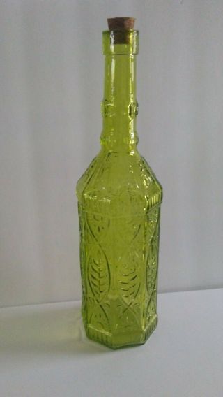Vintage Style Glass Bottle Green Embossed Finish 12 Inches High