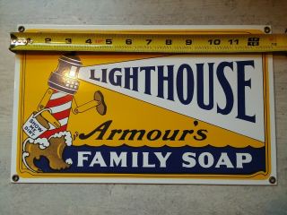 Vintage Family Soap,  Armour ' s LIGHTHOUSE Porcelain Advertisment Sign.  EUC 2