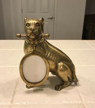 Vintage Bulldog Dog Brass Picture Glass Frame
