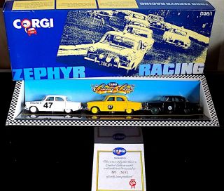 Vintage Diecast Corgi Toys Ford Zephyr Racing Set Inc 3 Vintage Fords,  Exib,  