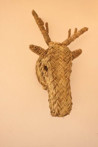 Wicker Gazelle Head,  Rattan Animal Head,  Faux Trophy,  Wall Decor,  Handmade