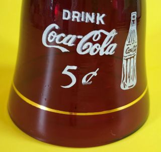 VINTAGE COCA - COLA SODA BOTTLE COLLECTIBLE GOLD GUILD RED GLASS ADVERTISING BELL 2