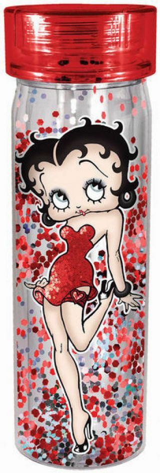 Betty Boop Red Dress 20 Oz Acrylic Water Bottle With Screw Off Lid & Glitter