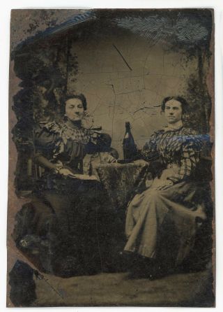 MEN POURING BEER WOMEN & WINE 3 ANTIQUE TINTYPE PHOTOS 1800s BREWERIANA 3
