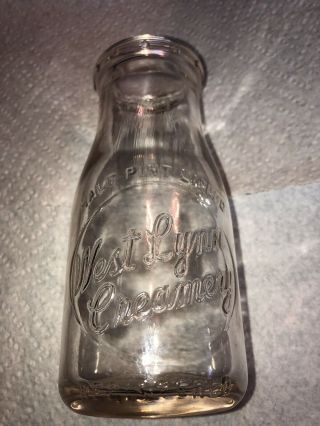 Vintage 1950’s West Lynn Creamery Embossed Half Pint Milk Bottle Lynn Ma
