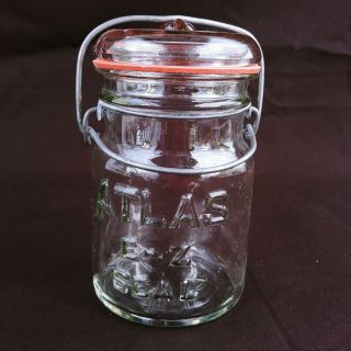 Atlas E Z Seal Pint Canning Jar Wire Bail Clear Vintage