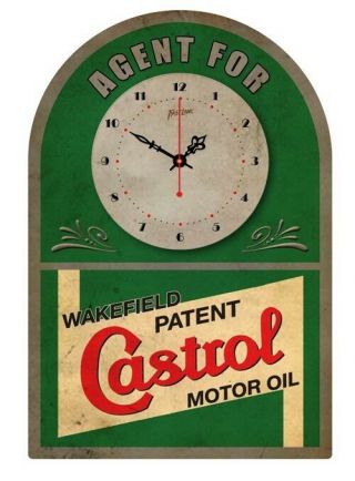 Castrol Motor Oil Vintage Tin Sign Clock Agent For.
