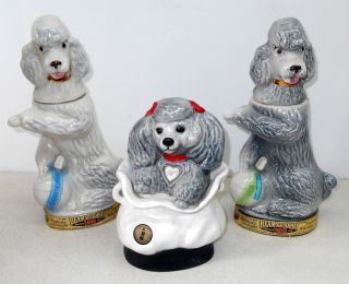 Poodle Dogs Set Of 3 Jim Beam Regal China Decanter Bottles 1970
