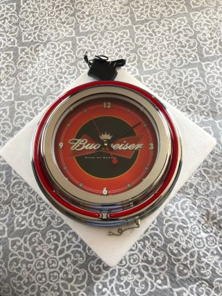 15 - Inch Budweiser Neon Clock Double Ring Neon Tubes Wall Clock - Red