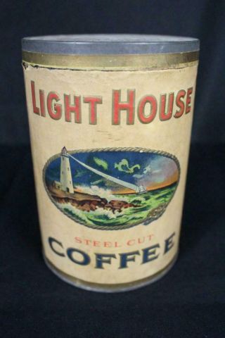 Lighthouse National Grocer Detroit Mich Mi 1 Pound Lb Paper Label Coffee Can Tin