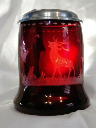 Antique German/Bohemian Glass Beer Stein Ruby Red Flashed Rein Zinn 2