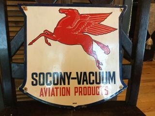 Old Mobil Socony - Vacuum Aviation Products Porcelain Gas Pump Sign