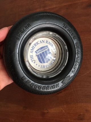 Vintage B.  F.  Goodrich Rubber Tire Ashtray W/ Glass Insert