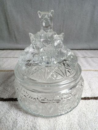Ornate Pressed Glass Powder Jar With Scottie Dogs On Lid