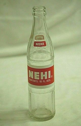Old Vintage 1972 Nehi Beverages Soda Pop Bottle Glass Ribbed Red & White 10 Oz.