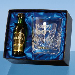 Personalised Crystal Whisky Glass,  Single Malt Miniature Bottle In Gift Box