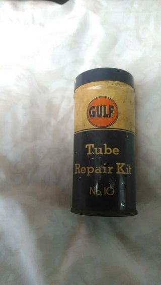 Vintage Tin Gulf Gas And Oil No 10 Tube Repair Kit Automobile Bicycle Tires Auto
