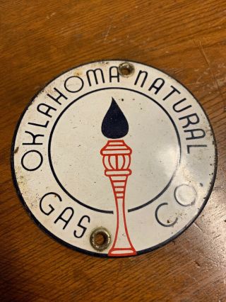 Vintage Oklahoma Natural Gas Porcelain Sign 4.  5” Very Rare Convex