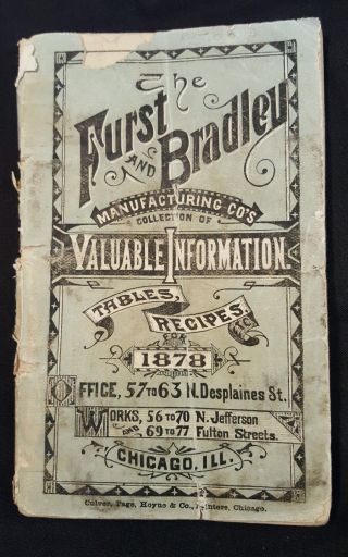 Ultra Rare Furst And Bradley Mfg Chicago Info Book 1878 Tables Recipes