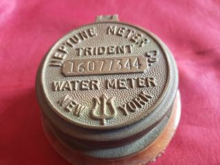 Vintage Brass Trinket Box Neptune Meter Trident Water Meter Cover York Wood