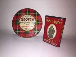 Vintage Prince Albert Tobacco Tin And Scotch Tape Tartan Plaid Tin