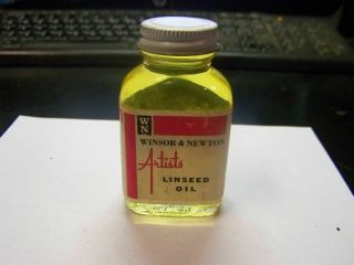 Vintage Winsor & Newton Artist Refined Linseed Oil 2 1/2 Fluid Oz Bottle D - 12