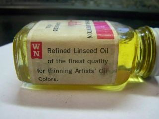 Vintage Winsor & Newton Artist Refined Linseed Oil 2 1/2 Fluid Oz Bottle D - 12 3