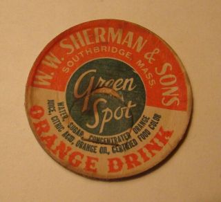 W.  W.  Sherman Dairy,  Farm Southbridge,  Mass.  Ma Green Spot 1 5/8s Milk Bottle Cap