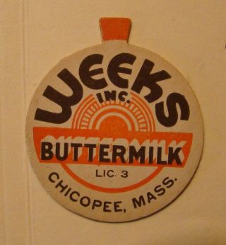 Weeks Inc.  Chicopee,  Mass.  Ma Dairy,  Farm Buttermilk 1 5/8s Milk Bottle Cap