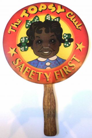 Vtg Black Americana Memorabilia Topsy Club Safety First Paper Advertising Fan