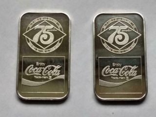 Two 1977 Coca - Cola Consolidated Charlotte,  Nc 75th Ann.  1 Oz.  999 Silver Ingots