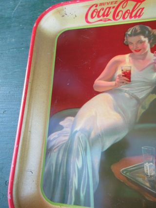 Vintage Coca Cola Tray 1937 Girl Sitting On A Sofa In 4