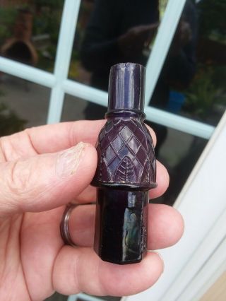 Deep Purple Pontiled Perfume Bottle Curved Panels Blown Purple Heavy Thick Glass