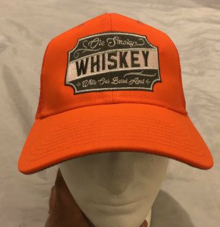 Ole Smoky Whiskey White Oak Barrel Aged Logo Cap Hat Orange Mesh Snapback Nwot
