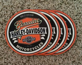 (4) Harley Davidson Wood Coaster Set Of (4) 3 1/2 " Diameter Nos Classic Image