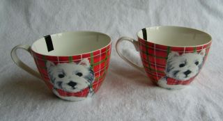 Set Of 2 Portobello Bone China Xmas Westie Dog " Collectible " Coffee Soup Mug Nwt