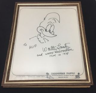 Walter Lantz Hof Woody Woodpecker 1978 Auto Signed Sketch K935